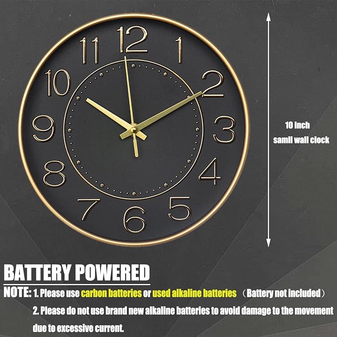 HZDHCLH Modern Wall Clocks Battery Operated, 10 inch Black and Gold Clock - Image 7