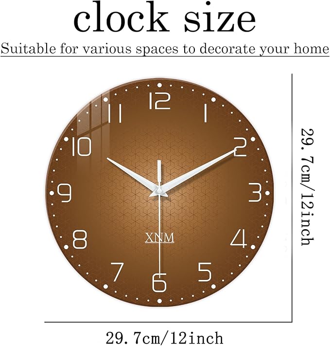 XNM Brown Wall Clock for Bedroom Glass Small Wall Clocks Battery Operated 12 - Image 3