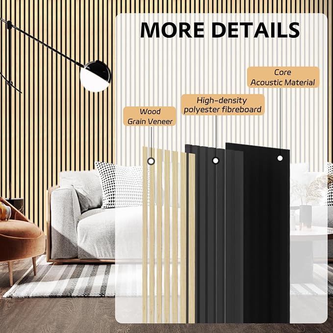 4 Pack Wood Panels for Wall, 106.3" × 11" Wood Slat Acoustic Panels, Soundproof - Image 4