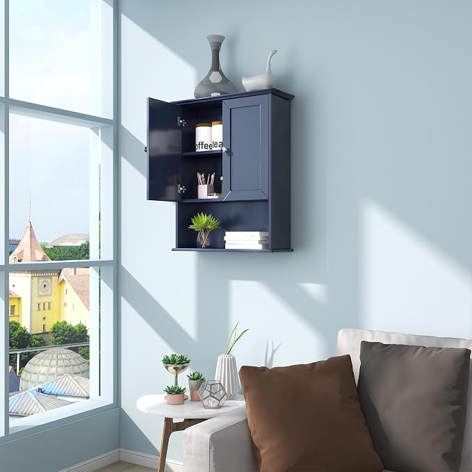 VANIRROR Bathroom Wall Cabinet Navy Blue Over Toilet Storage Cabinets 24x30 in - Image 7