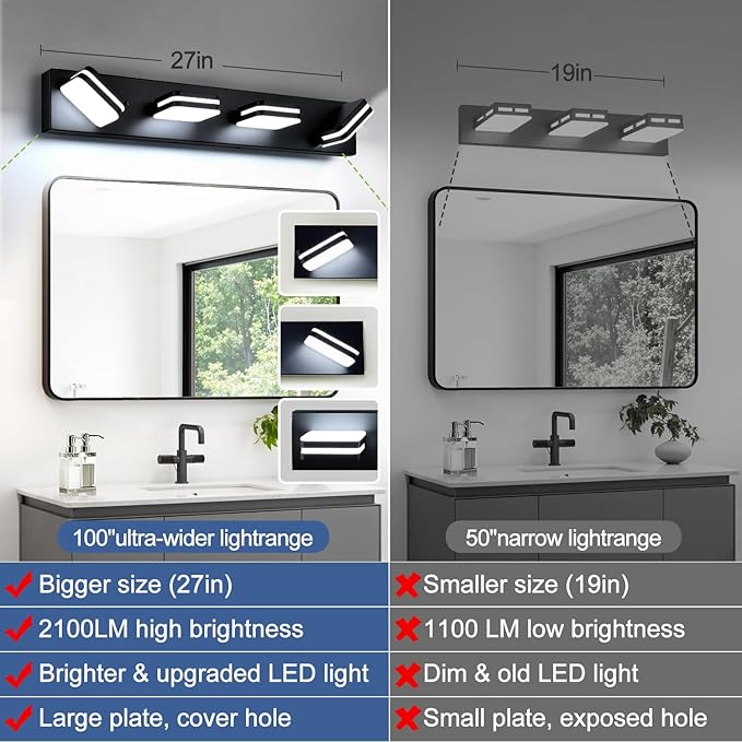 360° Rotate LED Dimmable Bathroom Vanity Light Fixtures, 1600LM Acrylic Matte - Image 6