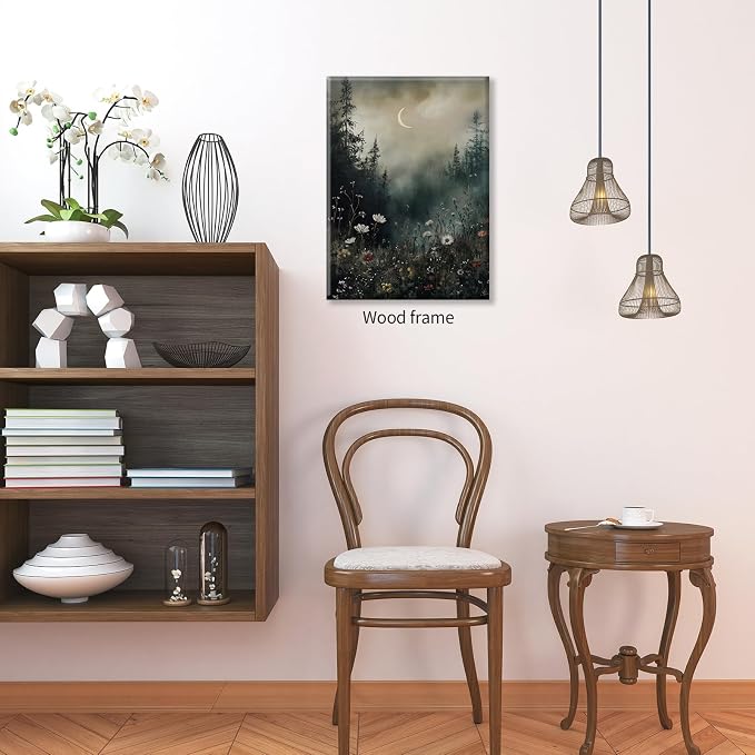 Dark Flower Field Poster Vintage Moody Academia Wall Art 08x10 inch Framed - Image 5