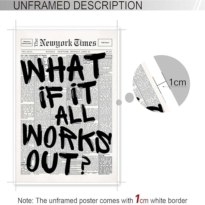 Drimiler Retro Black And White Newspaper Poster What If It All Works Out Canvas - Image 3