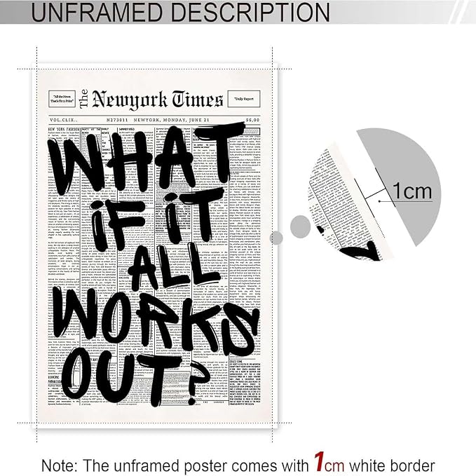 Drimiler Retro Black And White Newspaper Poster What If It All Works Out Canvas - Image 3