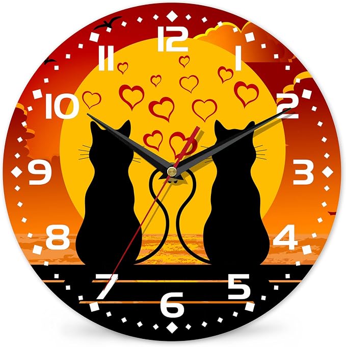 Two Cats in Love Seaside Wall Clock, Contemporary Easy to Read Decor by DEMACYA