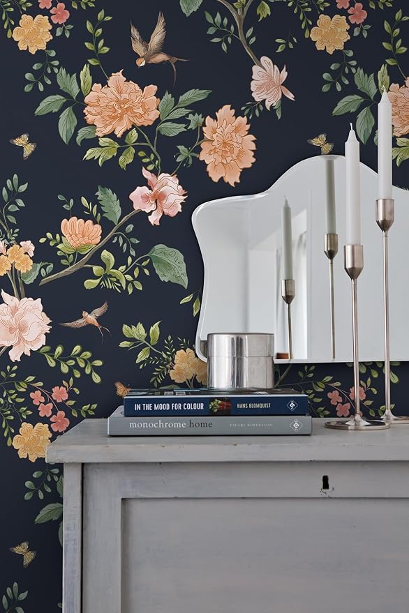 Froluya Dark Blue Floral Peel and Stick Wallpaper Vintage Floral Contact Paper - Image 8