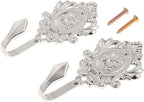 2Pcs Wall Hooks Silver Rose Pattern Carved Vintage Drapery Clothes Key Hook by Hicello