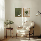 Framed Boho Sun and Moon Canvas Wall Art Set of 2, Vintage Sage Green Bohemian - Image 4