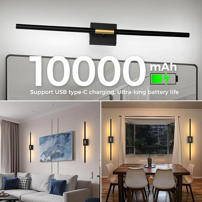 iThird Battery Operated Wall Sconces Set of 2: 10000mAh Rechargeable Wall Lights - Image 4