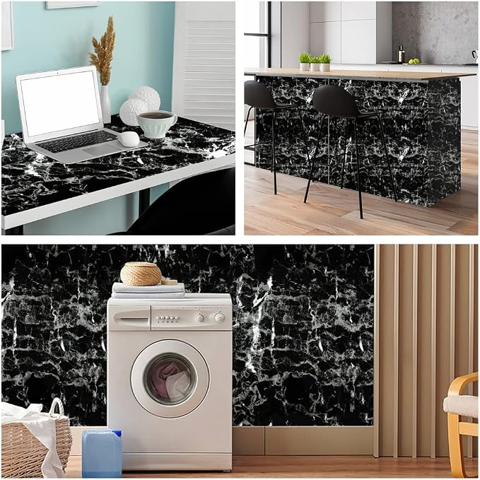 Arthome Black Marble Contact Paper, 15.7"x393" Self Adhesive Wallpaper - Image 5