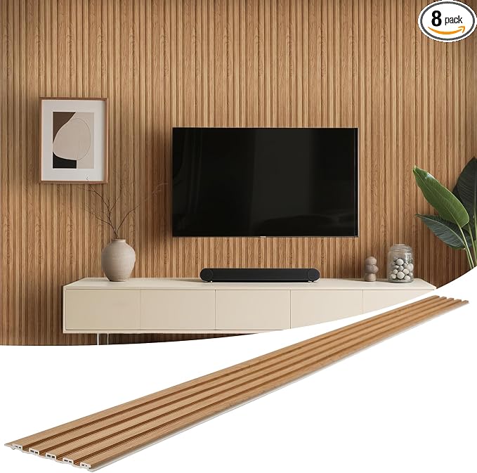 WPC Slat Wall Panels 8 Pack 96" x 6", Waterproof Fluted Wall Paneling, Accent by LARWORKS