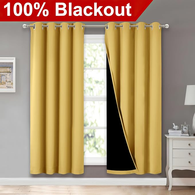 NICETOWN Bright Yellow Full Shade Curtain Panels, Pair of Energy Smart & Noise - Image 2