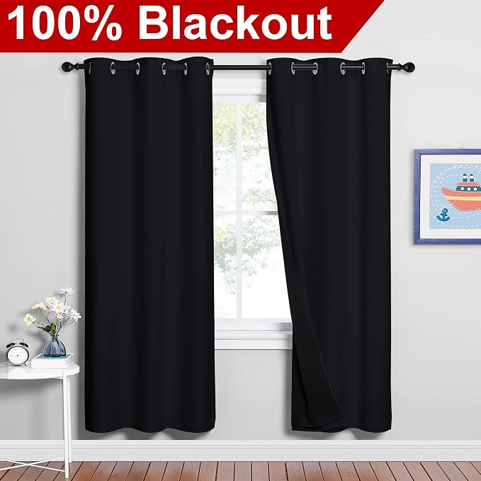 NICETOWN 100% Blackout Window Curtain Panels, Full Light Blocking Drapes - Image 2