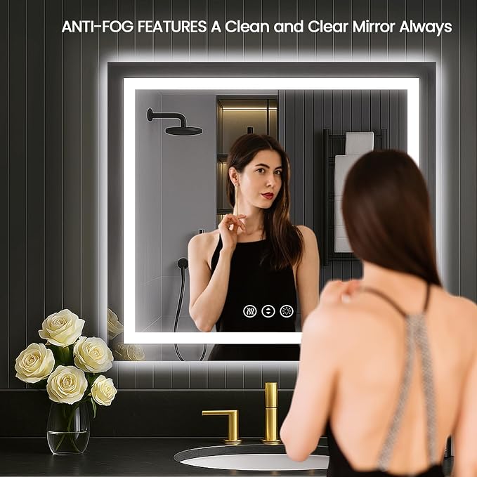 LOAAO 30"X30" LED Mirror for Bathroom, Lighted Bathroom Mirror - Image 2