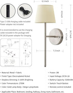 Wall Sconces Battery Operated Set of Two, Small Rechargeable Wall Lights - Image 5