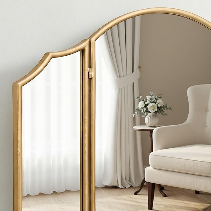 Besdomus Gold Scalloped Vanity Mirror: 36"x24" Large Modern Three Sided Dresser - Image 5