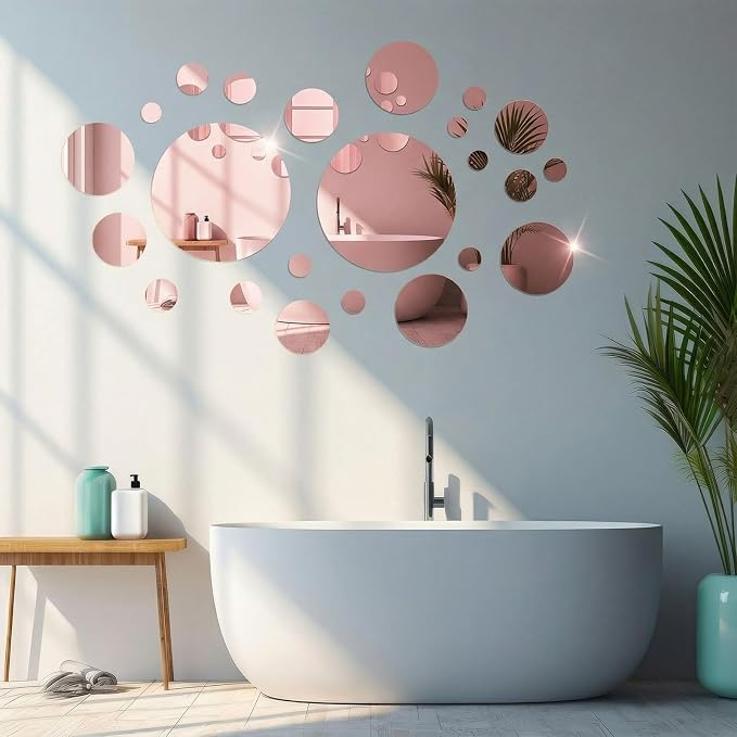 Shappy 32 Pcs Acrylic Mirror Wall Stickers Removable Round Wall Decal Circle - Image 7