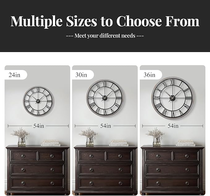 Cuspin Large Wall Clock for Living Room Decor, 24 Inch Round Farmhouse Wall - Image 5
