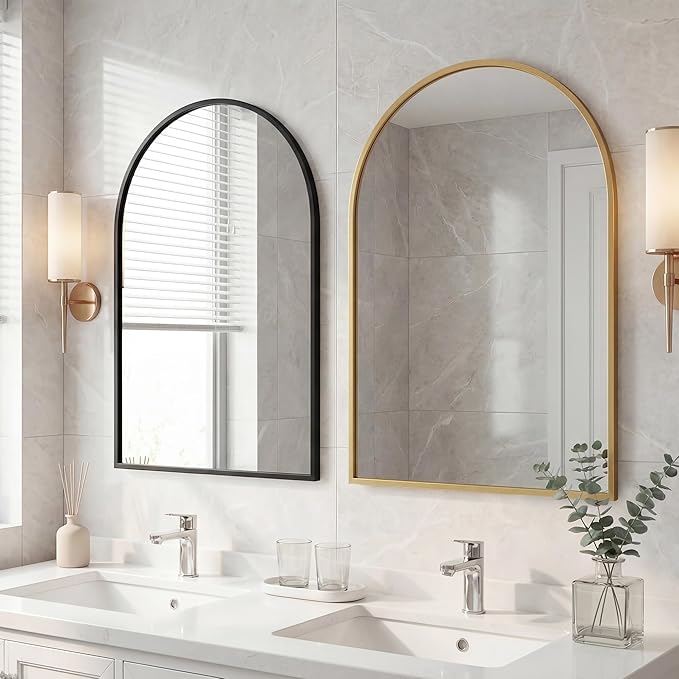 OLIXIS 20x30 Inch Arched Gold Bathroom Mirror - Image 2