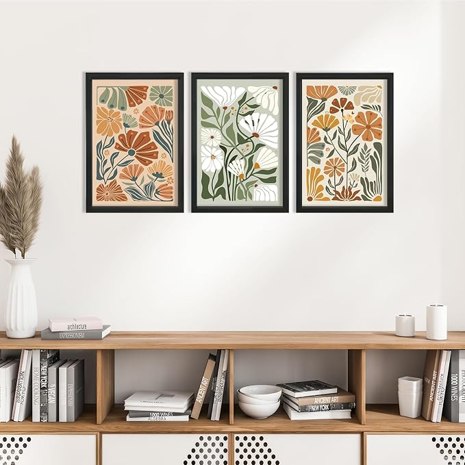 YWJKWLGS Mid Century Boho Wildflower Wall Art Set of 3, 16x24 Inch Black Framed - Image 6
