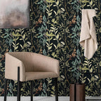 Blue/Brown/Yellow Wildflowers Grass in Black Leaf Flowers Peel and Stick - Image 3