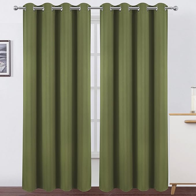 LEMOMO Blackout Curtains 66 x 84 inch/Olive Green Curtains Set of 2 by Lemomo