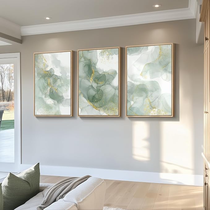 Large Framed Sage Green Abstract Wall Art - Image 8