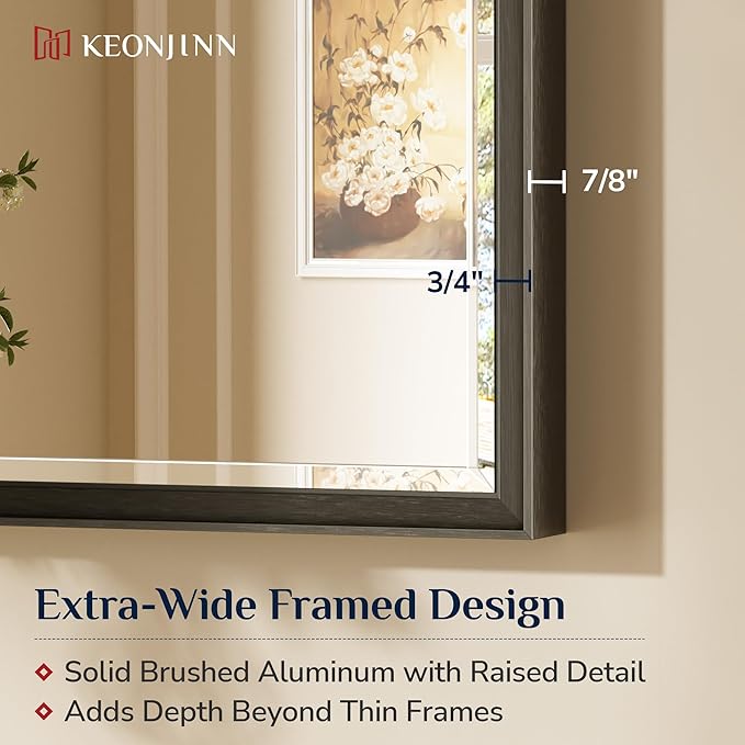 Keonjinn 30" x 36" Black Bathroom Vanity Mirror, Brushed Black Mirrors - Image 3