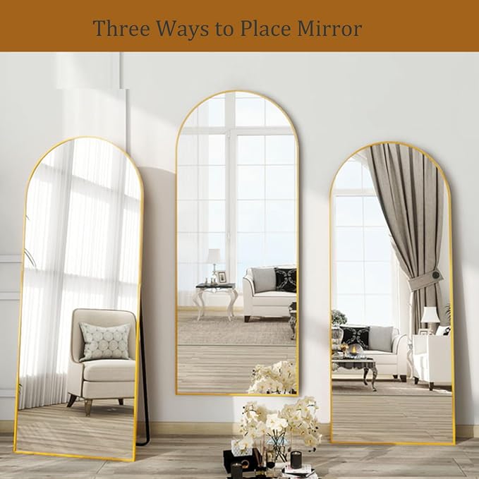 Dewfig Arched Gold Full Length Mirror, Full Body Mirror - Image 7