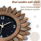Honiway Wall Clock Battery Operated 12 in Rustic Wood Boho Sunburst Decorative - Image 2