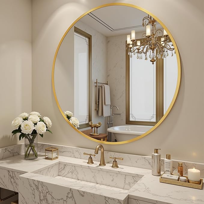 Antok 30 Inch Round Mirror for Wall, Round Bathroom Mirror, Circle Wall Mirrors - Image 2