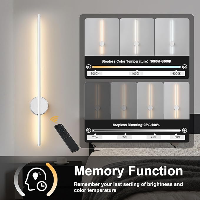Battery Operated Modern Wall Sconces, Dimmable Wireless Wall Light Set of Two - Image 5