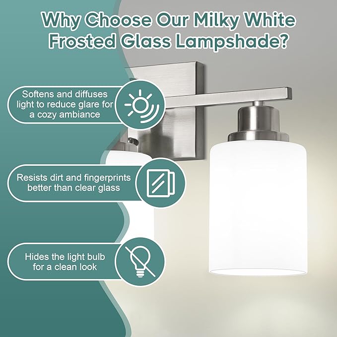 Ascher Bathroom Light Fixtures, 3-Light Vanity Light Over Mirror, Brushed - Image 4
