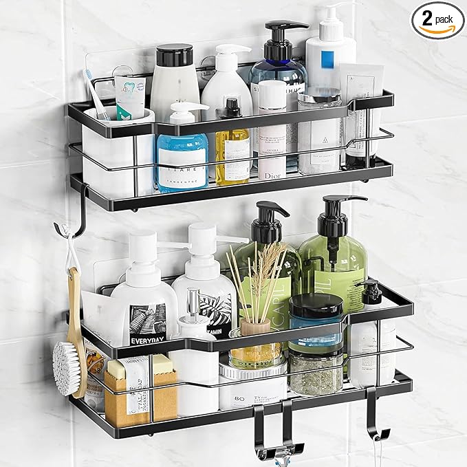 Moforoco Shower Caddy Shelf Organizer Rack, Self Adhesive Black Bathroom by MOFOROCO