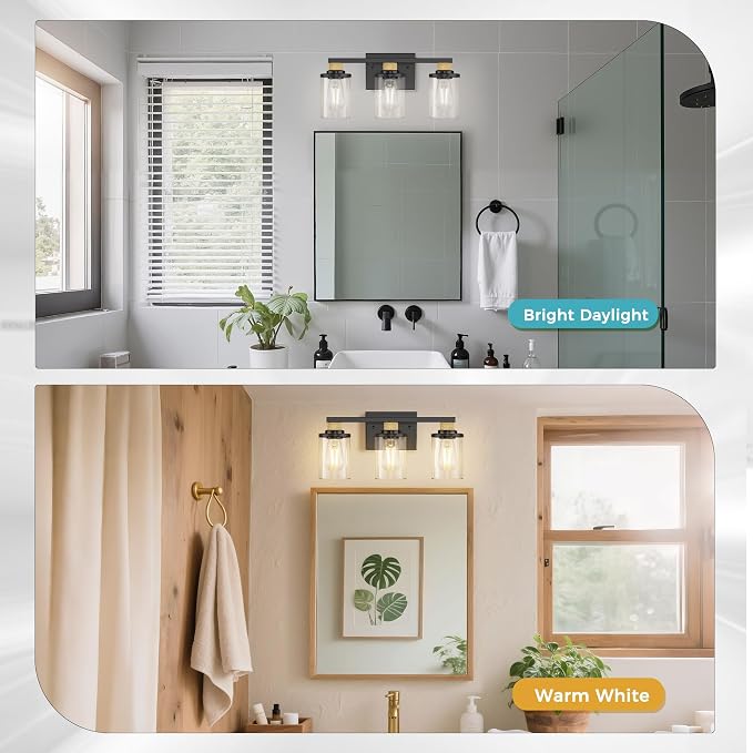 DORESshop 17 Inch Bathroom Light Fixtures, 3-Light Black & Rope Bathroom - Image 3