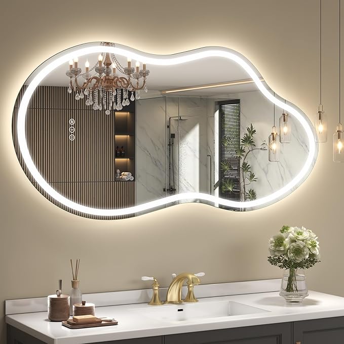 SMIROR Asymmetrical Led Bathroom Mirror 40x 24 inch, Irregular Cloud Lighted by SMIROR