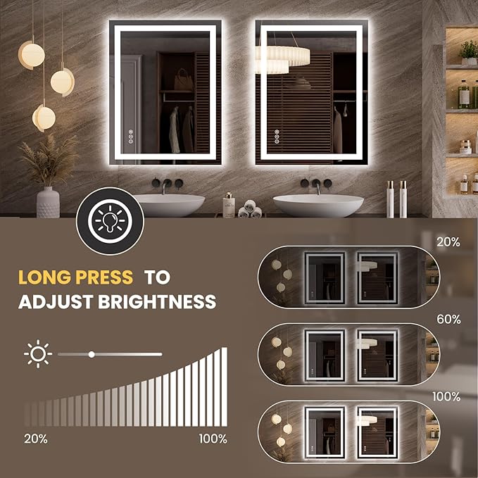 LOAAO 27.6"x35.4" LED Mirror for Bathroom, Lighted Bathroom Mirror - Image 3