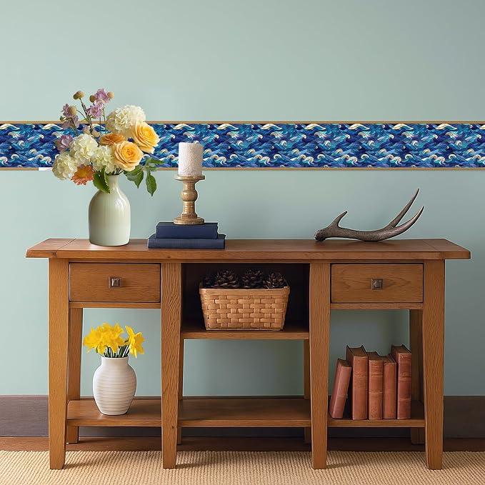Blue Wave Wallpaper Border 196x4 Inch Peel and Stick Wall Border Self Adhesive - Image 6