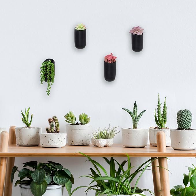 MyGift Set of 4 Mini Matte Black Ceramic Indoor Wall Planter, 6 Inch - Image 4