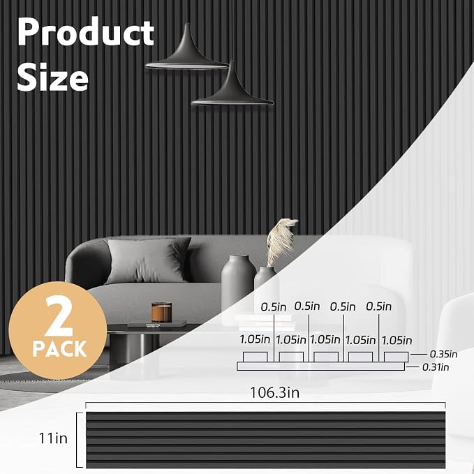 RITOLLO Wood Panels for Wall, 106.3" × 11" Wood Slat Acoustic Panels for Wall - Image 2