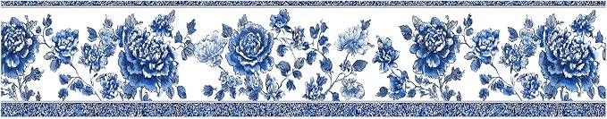Blue Floral Wallpaper Border 196x4 Inch Vintage Peel and Stick Wall Border - Image 2