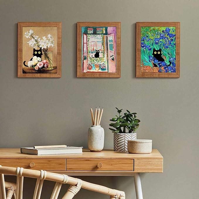 9Pcs Funny Black Cat Wall Art Cats in Famous Paintings Posters Prints Vintage - Image 5