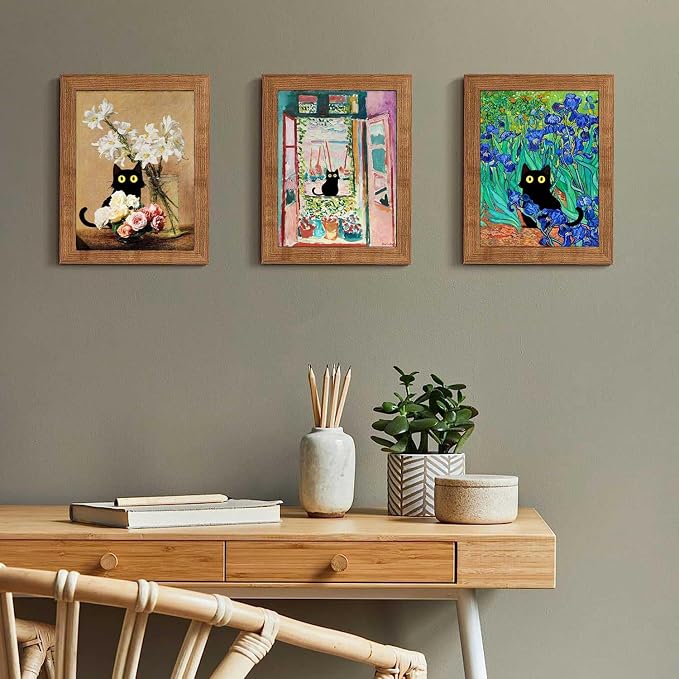 9Pcs Funny Black Cat Wall Art Cats in Famous Paintings Posters Prints Vintage - Image 5