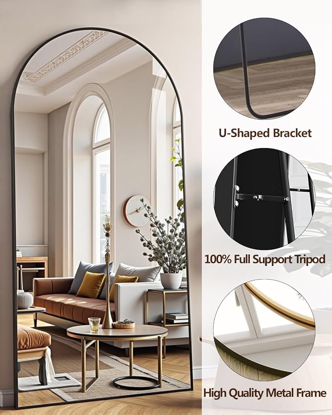 DMWOODFL 81"x41" Black Arched Full Length Mirror - Image 3