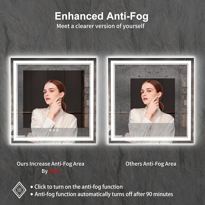 LED Mirror for Bathroom, 36x36 Inch, 3 Colors Dimmable CRI>90 Double Lights - Image 6