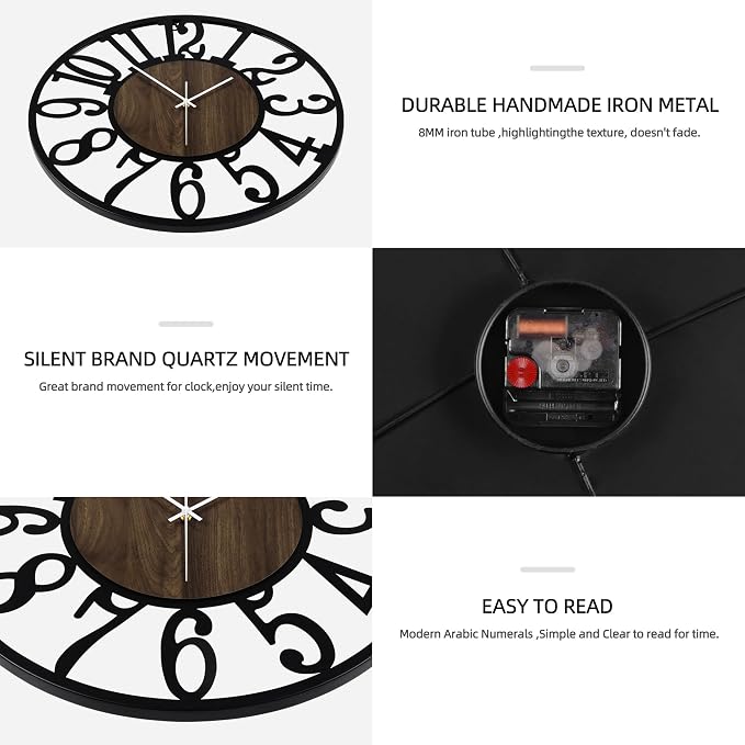 Maxstar Round Wall Clock for Living Room Decor Battery Operated Non Ticking - Image 4