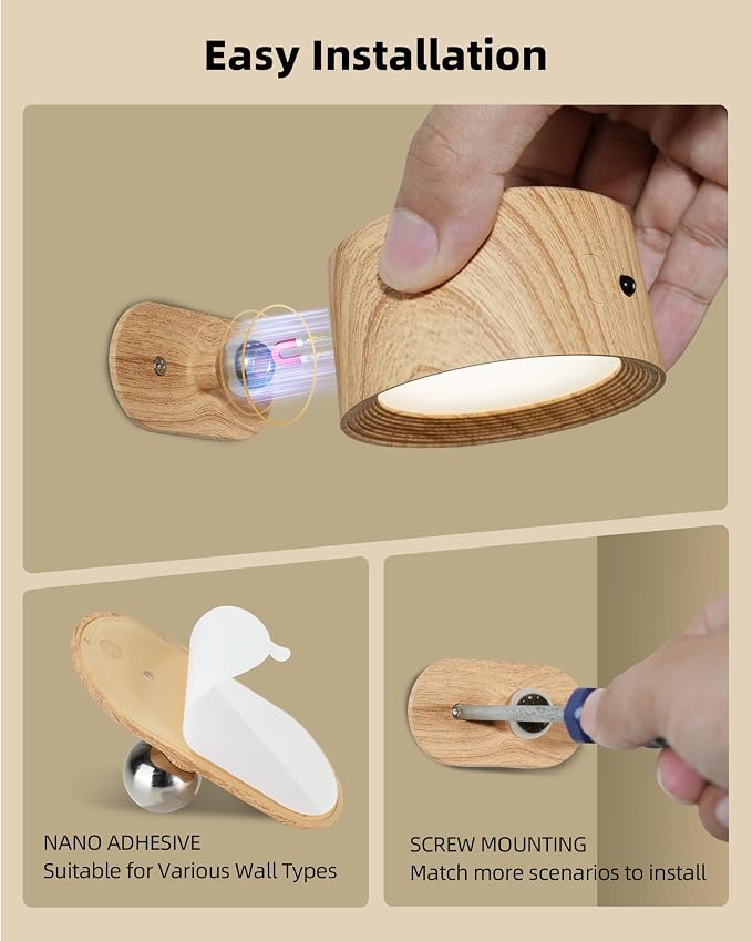LED Wall Mounted Lights, Rechargeable Wall Sconces Lamp, 3 Color Temps & Remote - Image 9