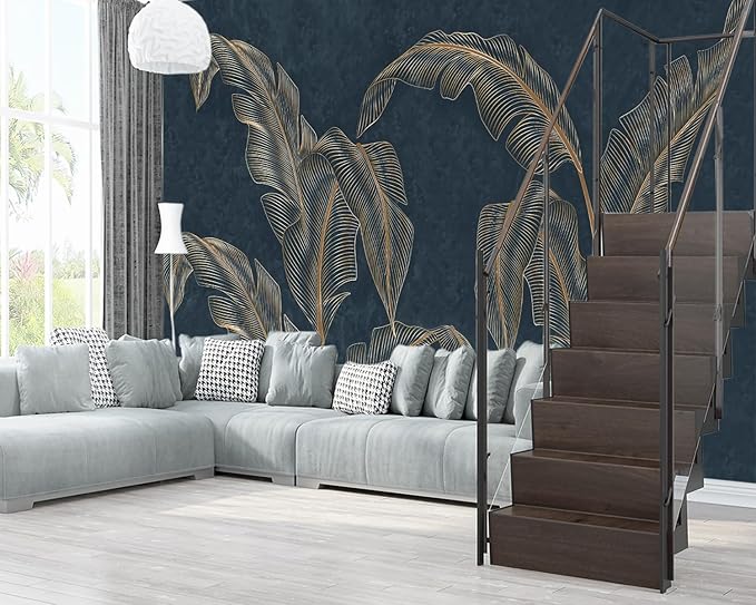 XMPMBM-Modernity Simple Abstraction Banana Leaf Fabric Wallpaper Dark Leaf - Image 3