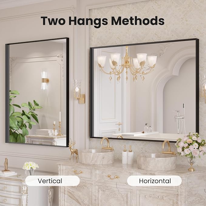 LOAAO Black Bathroom Mirror 40"X32" - Image 4