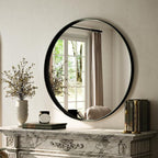 VooBang 24 inch Round Bathroom Mirror, Balck Modern Circle Wall Mounted Mirror by VooBang